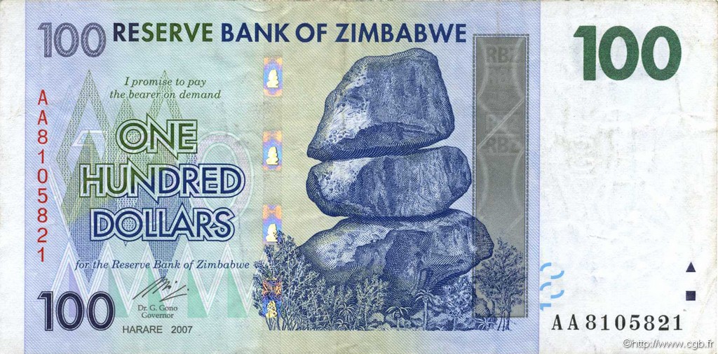 100 Dollars ZIMBABWE  2007 P.69 TTB