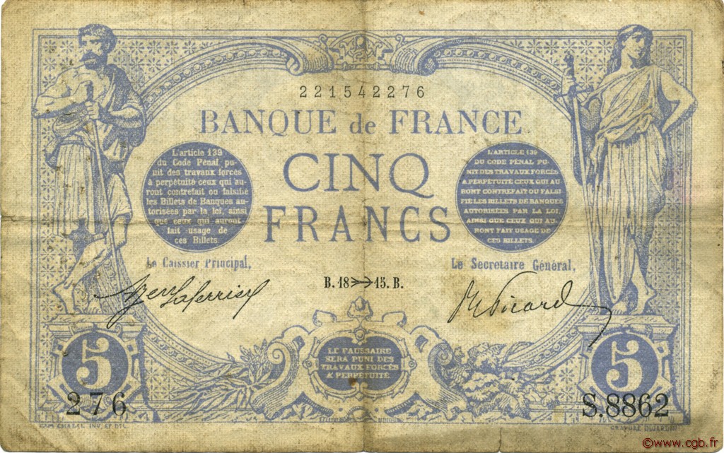 5 Francs BLEU FRANCE  1915 F.02.33 pr.TB