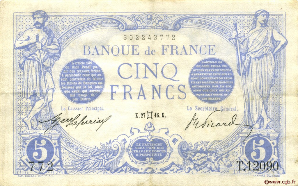 5 Francs BLEU FRANCE  1916 F.02.39 TTB+