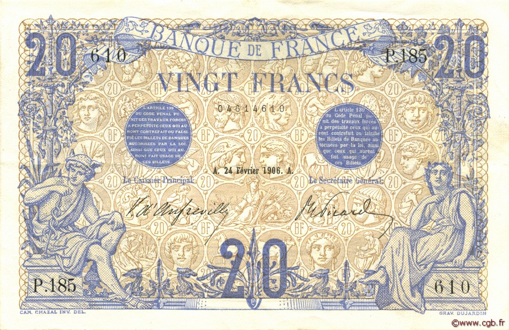 20 Francs BLEU FRANCE  1906 F.10.01 pr.SUP