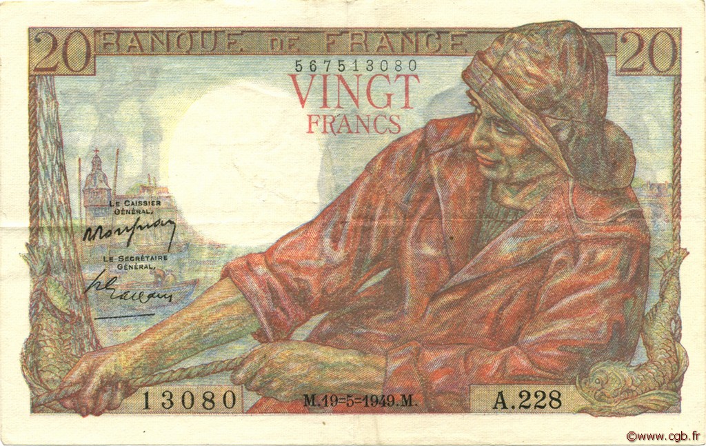 20 Francs PÊCHEUR FRANCE  1949 F.13.15 TTB+