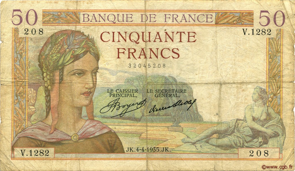 50 Francs CÉRÈS FRANCE  1935 F.17.07 B+