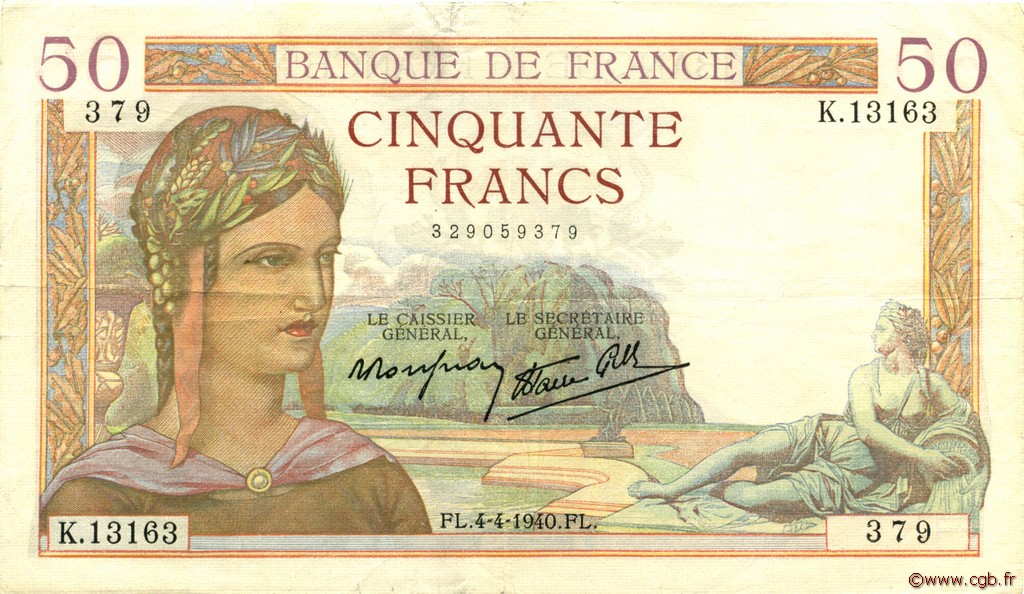 50 Francs CÉRÈS modifié FRANCE  1940 F.18.42 TTB