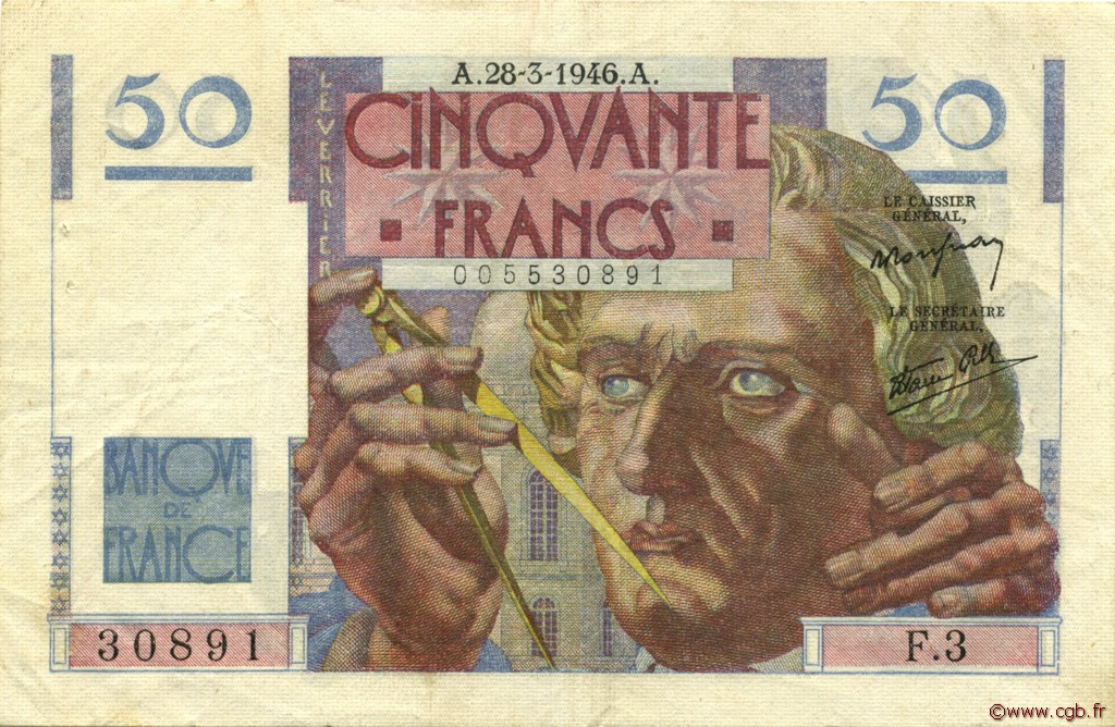 50 Francs LE VERRIER FRANCE  1946 F.20.02 TTB