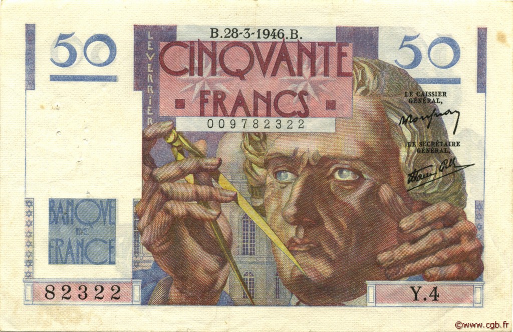 50 Francs LE VERRIER FRANCE  1946 F.20.02 TTB+