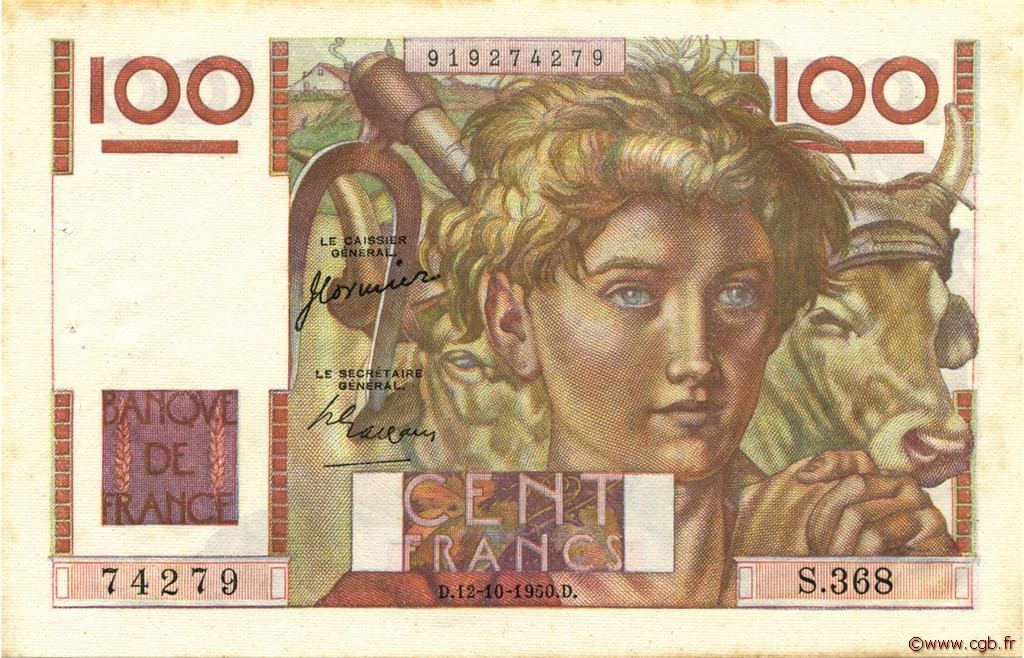 100 Francs JEUNE PAYSAN FRANCE  1950 F.28.27 SUP