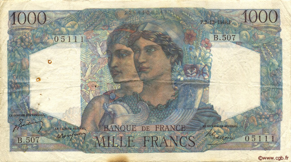 1000 Francs MINERVE ET HERCULE FRANCE  1948 F.41.24 TB