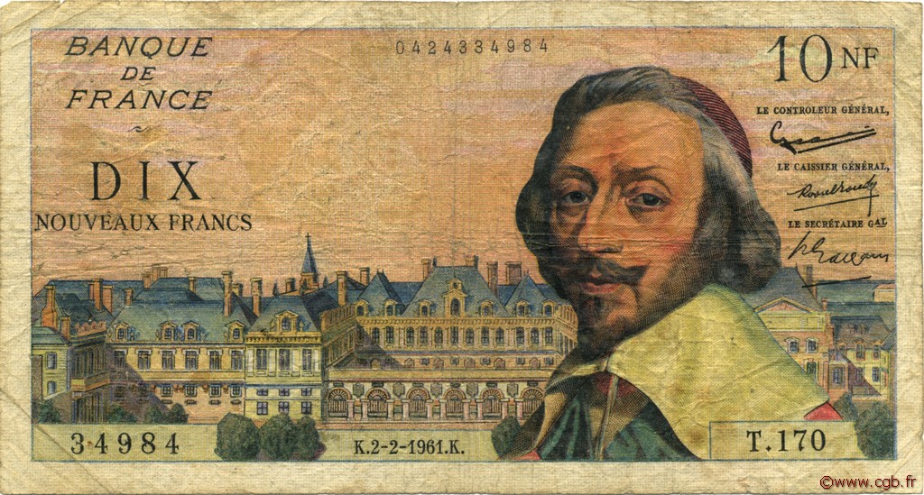 10 Nouveaux Francs RICHELIEU FRANCE  1961 F.57.14 B