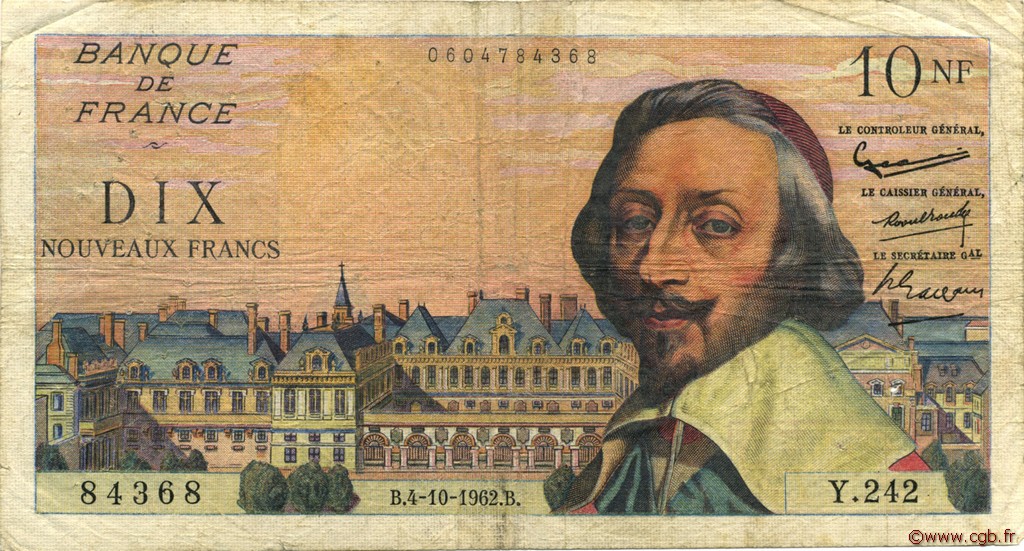 10 Nouveaux Francs RICHELIEU FRANCE  1962 F.57.21 B+