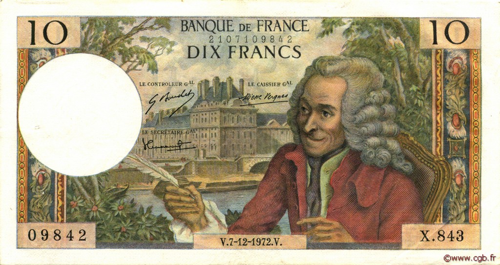 10 Francs VOLTAIRE FRANCE  1972 F.62.59 SUP