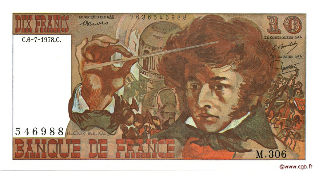 10 Francs BERLIOZ FRANKREICH  1978 F.63.25 fST+