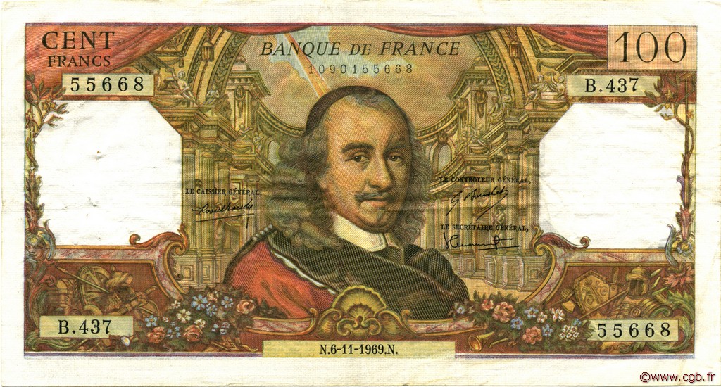 100 Francs CORNEILLE FRANCIA  1969 F.65.28 BB