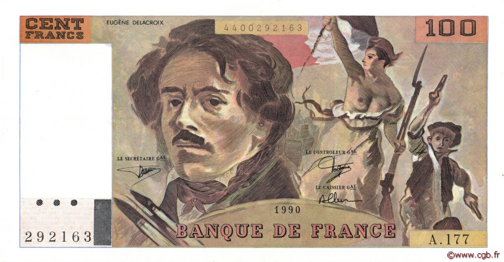100 Francs DELACROIX imprimé en continu FRANCE  1990 F.69bis.02c SUP+