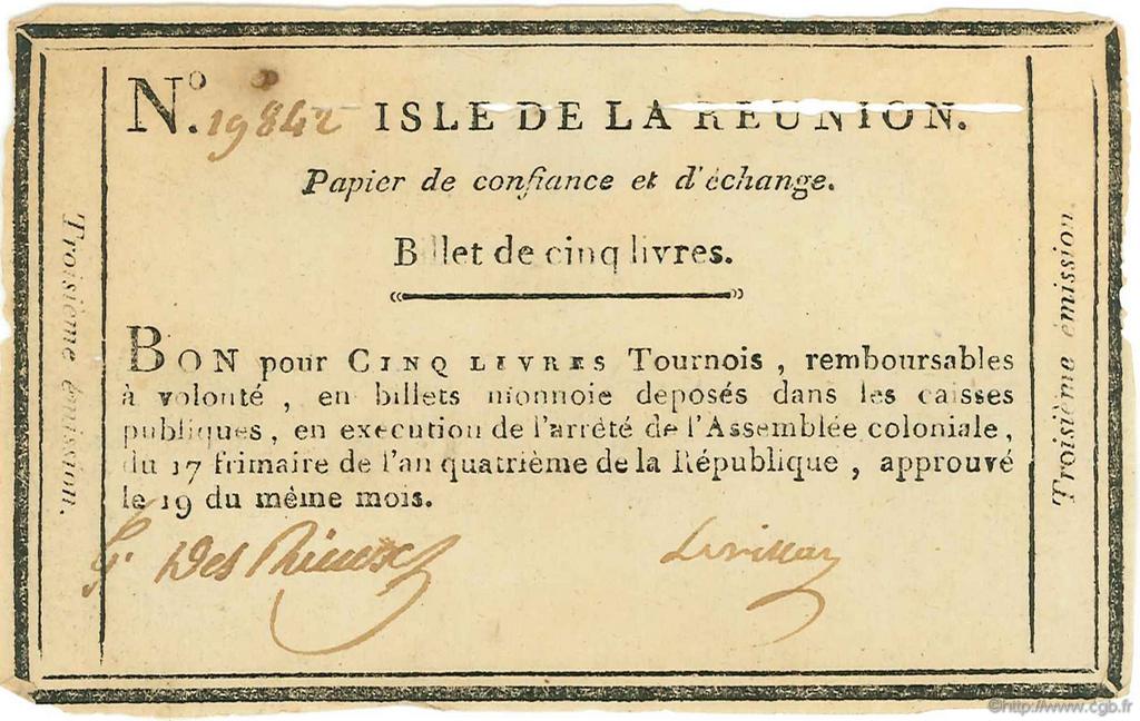 5 Livres ÎLE DE LA RÉUNION  1795 P.A10 TTB