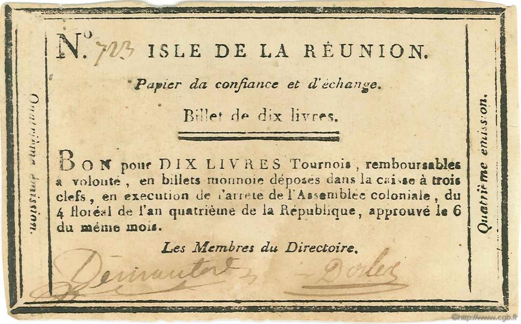 10 Livres ÎLE DE LA RÉUNION  1796 P.A11bis TTB