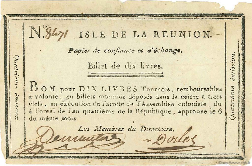 10 Livres ÎLE DE LA RÉUNION  1796 P.A11bis TTB