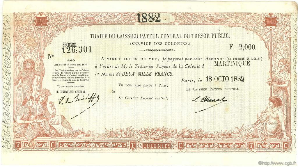 2000 Francs MARTINIQUE  1882 P.-- SS to VZ