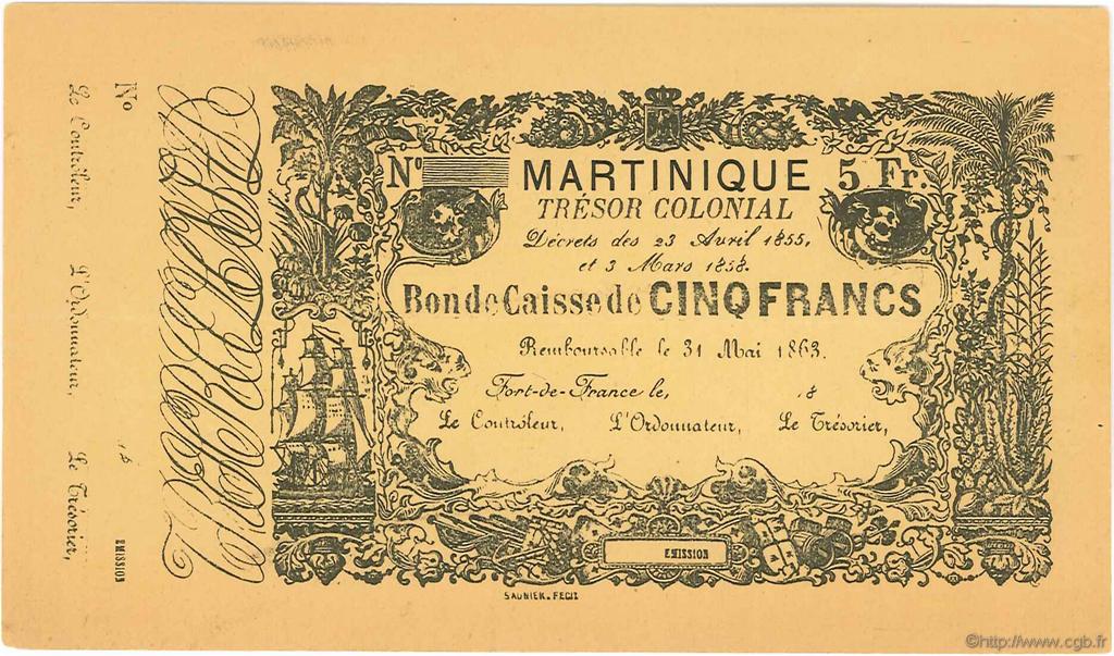 5 Francs Faux MARTINIQUE  1859 P.A03r SPL