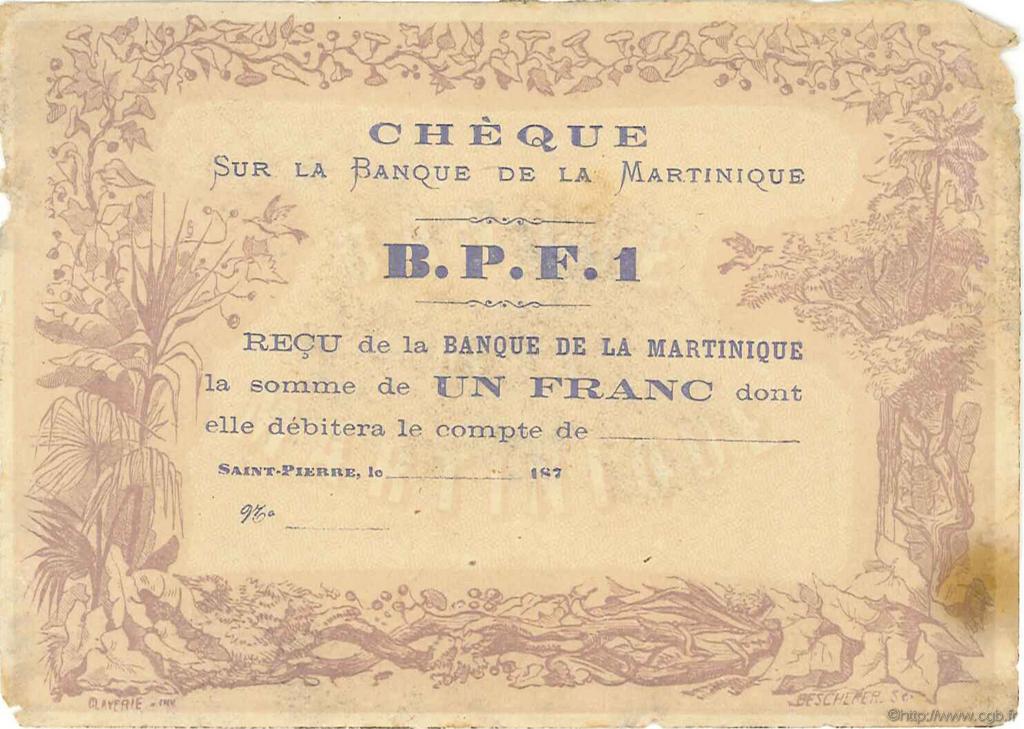 1 Franc Non émis MARTINIQUE  1870 P.05A pr.TB