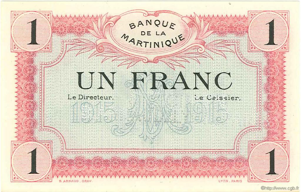 1 Franc Spécimen MARTINIQUE  1915 P.10s NEUF