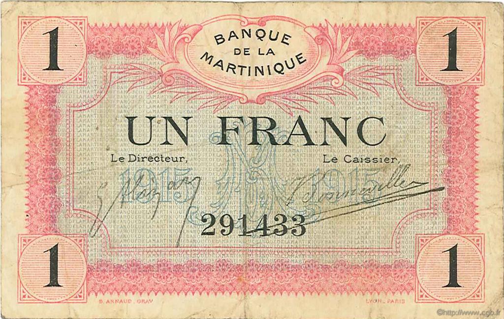 1 Franc MARTINIQUE  1915 P.10 TB