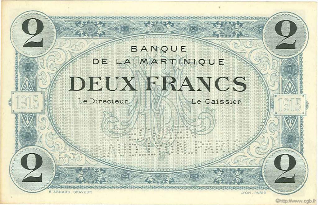 2 Francs Spécimen MARTINIQUE  1915 P.11s NEUF