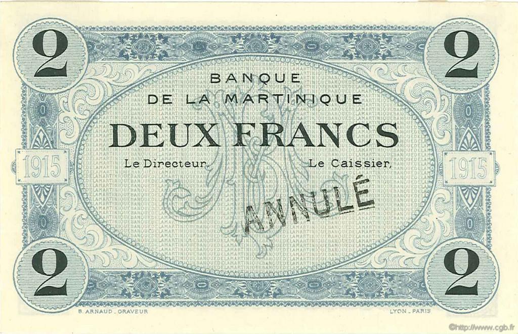 2 Francs Annulé MARTINIQUE  1915 P.11s SPL