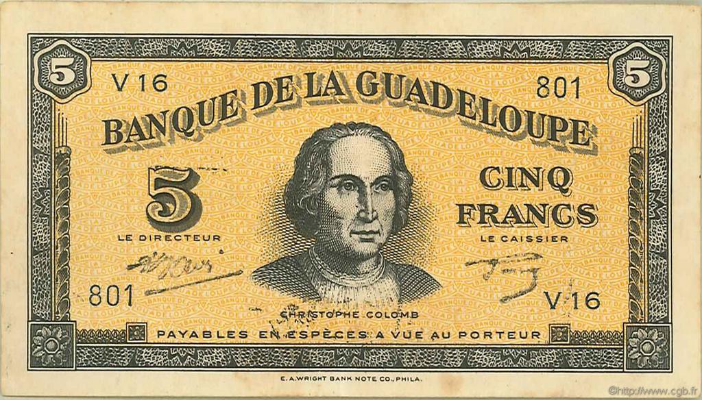 5 Francs GUADELOUPE  1945 P.21 TTB+