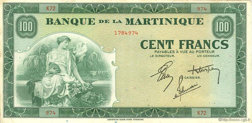100 Francs MARTINIQUE  1944 P.19a TTB+