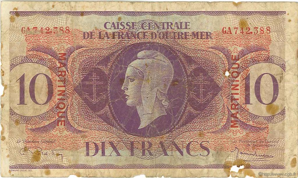 10 Francs MARTINIQUE  1944 P.23 B