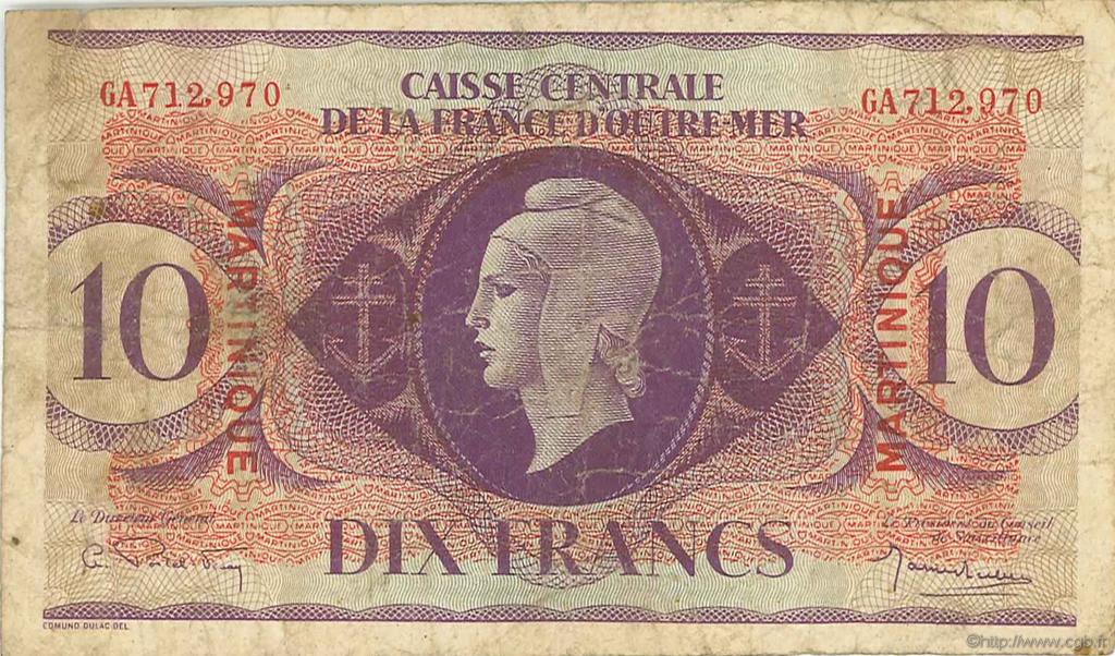10 Francs MARTINIQUE  1944 P.23 TB