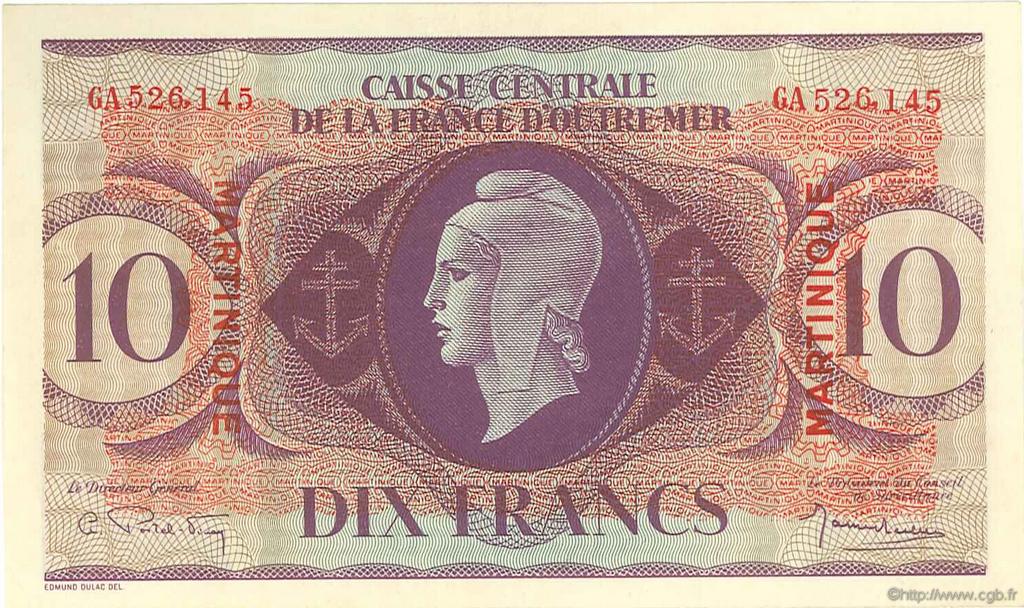 10 Francs MARTINIQUE  1944 P.23 SPL