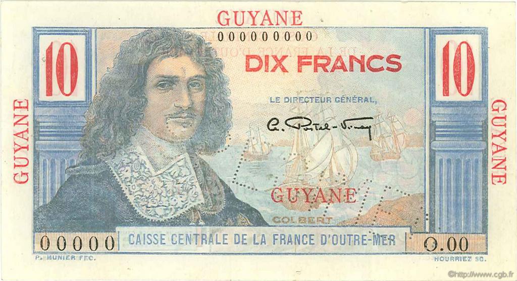 10 Francs Colbert Spécimen GUYANE  1946 P.20s SUP