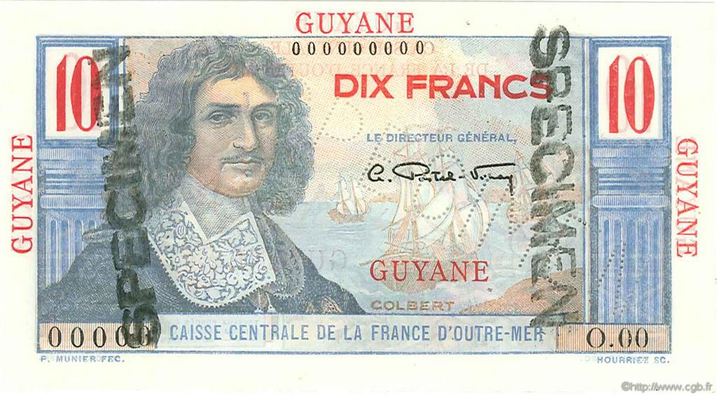 10 Francs Colbert Spécimen GUYANE  1946 P.20s NEUF