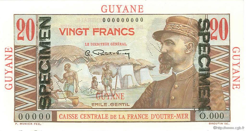 20 Francs Émile Gentil Spécimen GUYANE  1946 P.21s NEUF