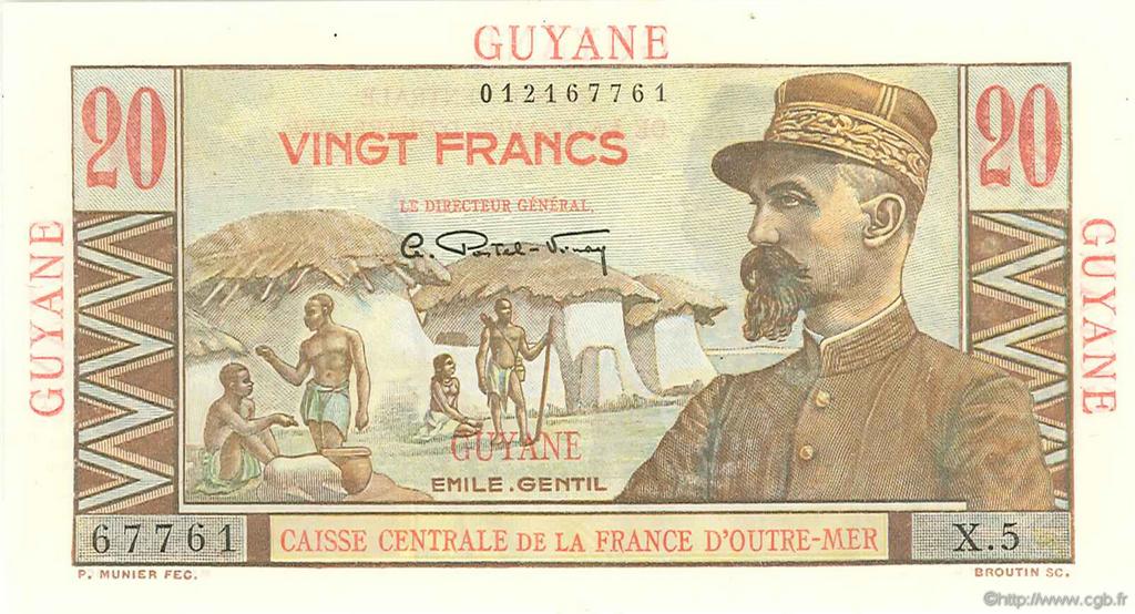 20 Francs Émile Gentil GUYANE  1946 P.21 SPL