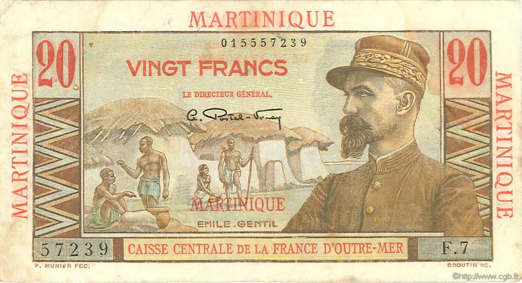 20 Francs Émile Gentil MARTINIQUE  1946 P.29 TTB