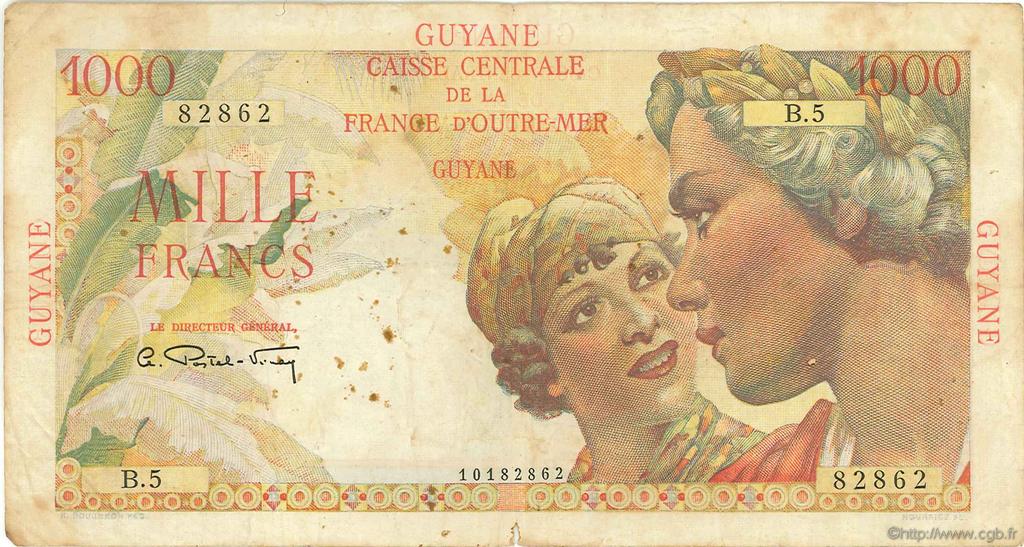 1000 Francs Union Française GUYANE  1946 P.25 TB