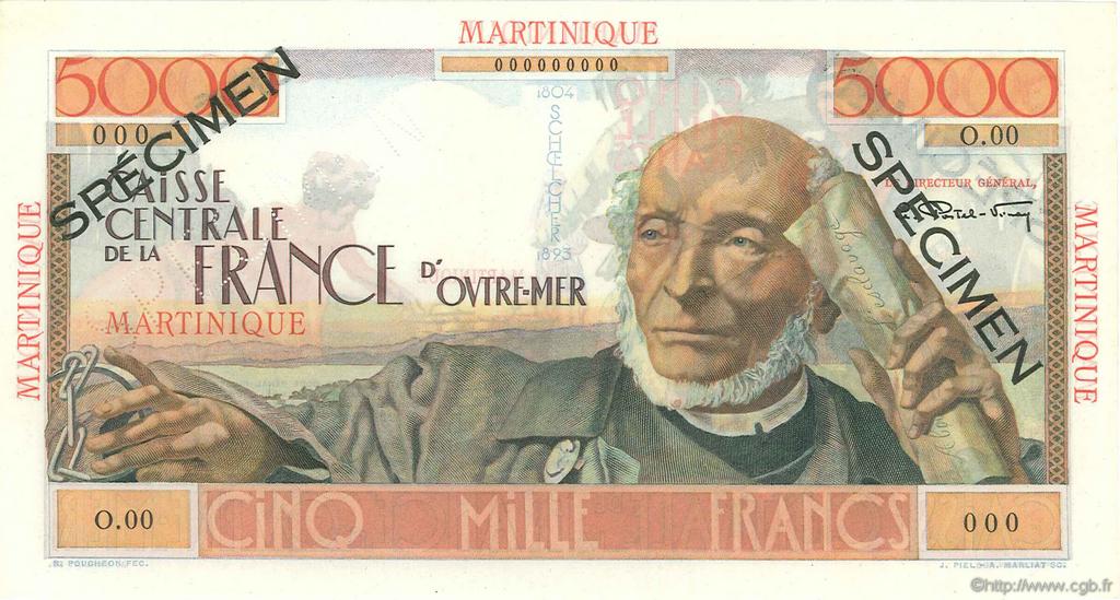 5000 Francs Schoelcher Spécimen MARTINIQUE  1946 P.34s pr.NEUF