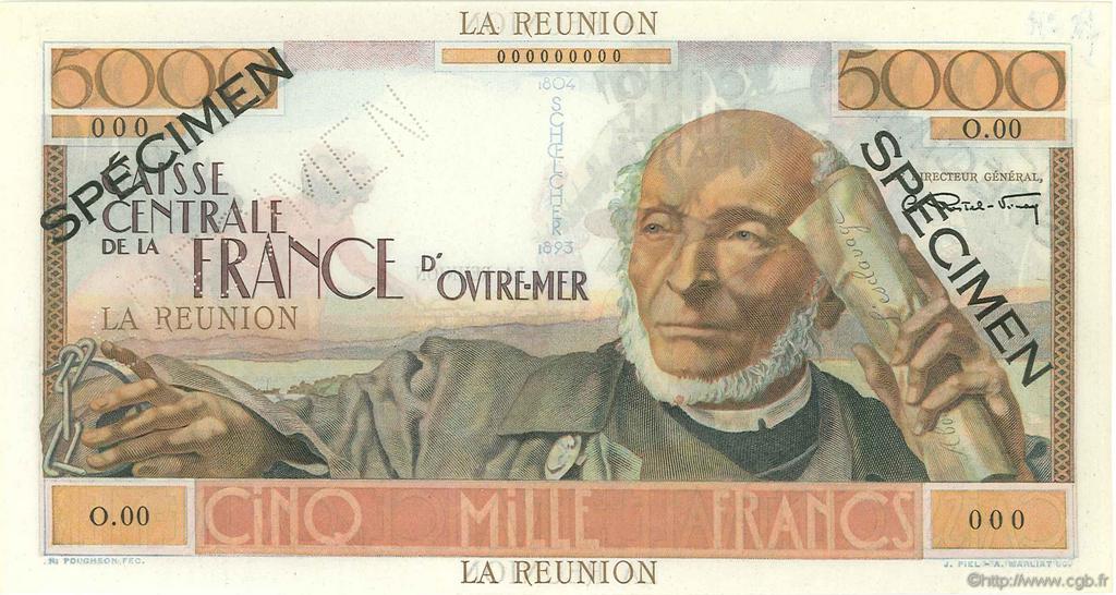 5000 Francs Schoelcher Spécimen ÎLE DE LA RÉUNION  1946 P.48s pr.NEUF