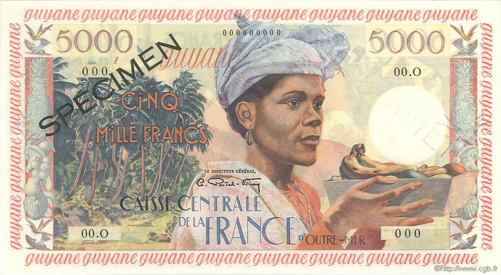 5000 Francs antillaise Spécimen GUYANE  1955 P.28s SPL