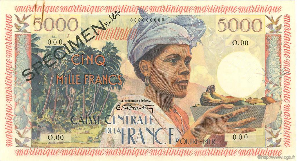 5000 Francs antillaise Spécimen MARTINIQUE  1955 P.36s SUP+