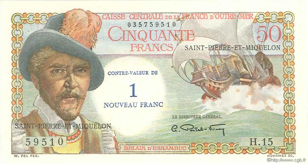 1 NF sur 50 Francs Belain d Esnambuc SAINT PIERRE ET MIQUELON  1960 P.31 NEUF