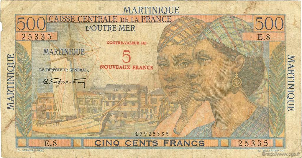 5 NF sur 500 Francs Pointe à pitre MARTINIQUE  1960 P.38 B+