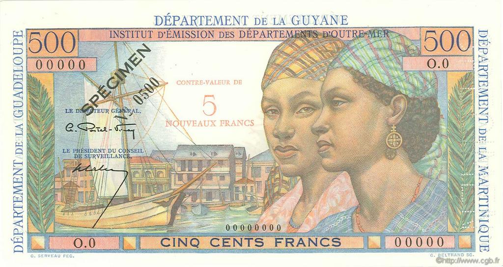 5 Nouveaux Francs sur 500 Francs Pointe à Pitre Spécimen ANTILLES FRANÇAISES  1962 P.04s SPL