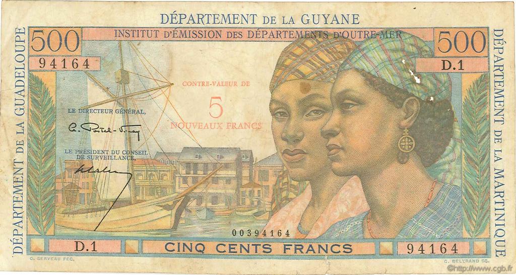 5 Nouveaux Francs sur 500 Francs Pointe à Pitre ANTILLES FRANÇAISES  1962 P.04 pr.TB