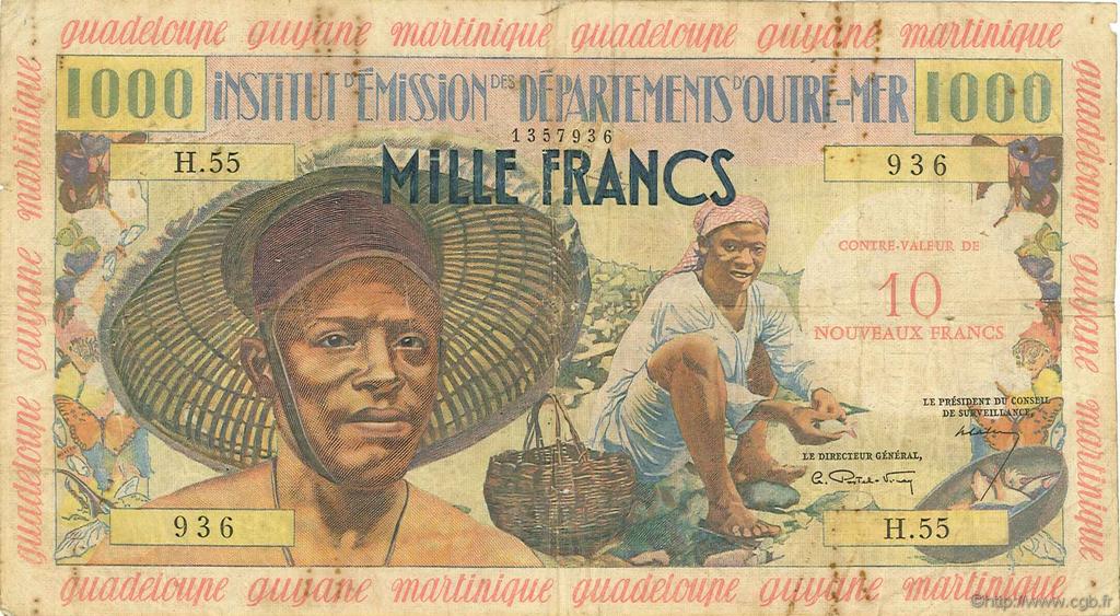 10 Nouveaux Francs sur 1000 Francs Pêcheur ANTILLES FRANÇAISES  1960 P.02 B