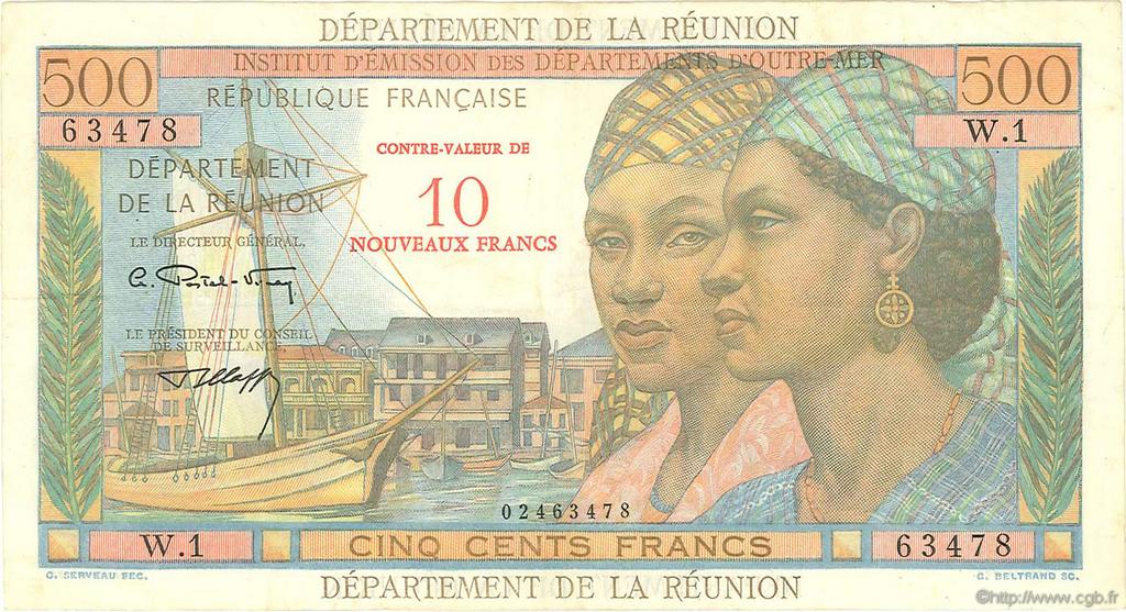 10 NF sur 500 Francs Pointe à Pitre ÎLE DE LA RÉUNION  1964 P.54b TTB