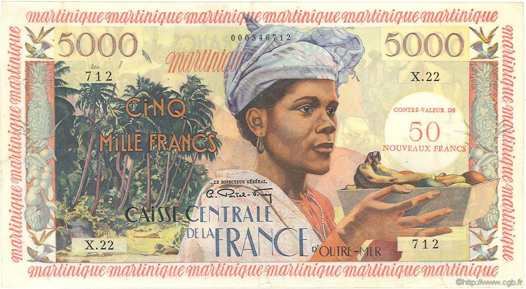 50 NF sur 5000 Francs antillaise MARTINIQUE  1960 P.40 TTB