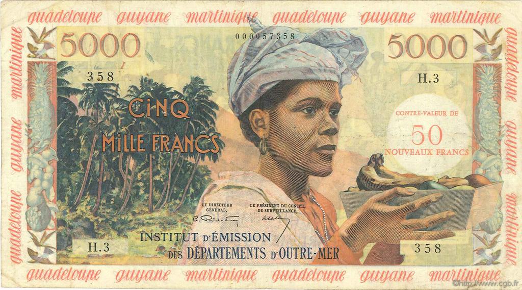 50 Nouveaux Francs sur 5000 Francs Antillaise ANTILLES FRANÇAISES  1960 P.03 TB